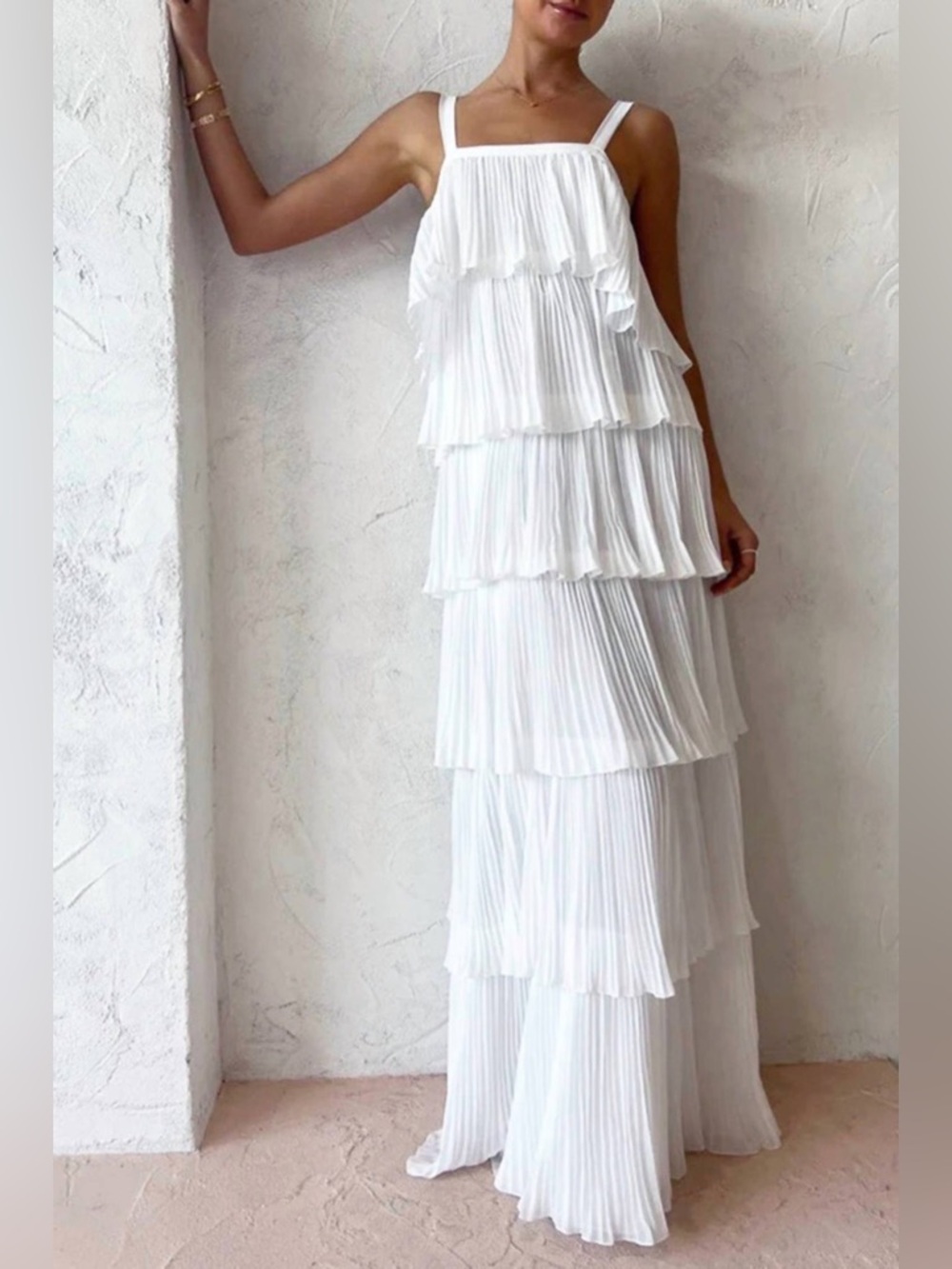 NWT L’IDEE Classique Square Neck Gown White BLANC CREPE Sz 2
